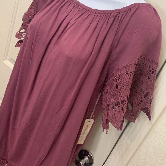 Iris Basic American LA XL Scoop Neck Crotchet Short Sleeve  And Hem Plum Purple - Picture 3 of 11